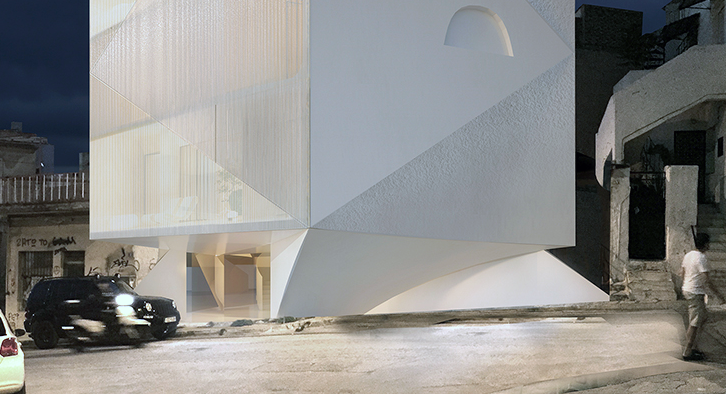 El bloque de apartamentos H50 del estudio de arquitectura 314 expone el mármol en bruto a través de caras curvas triangulares